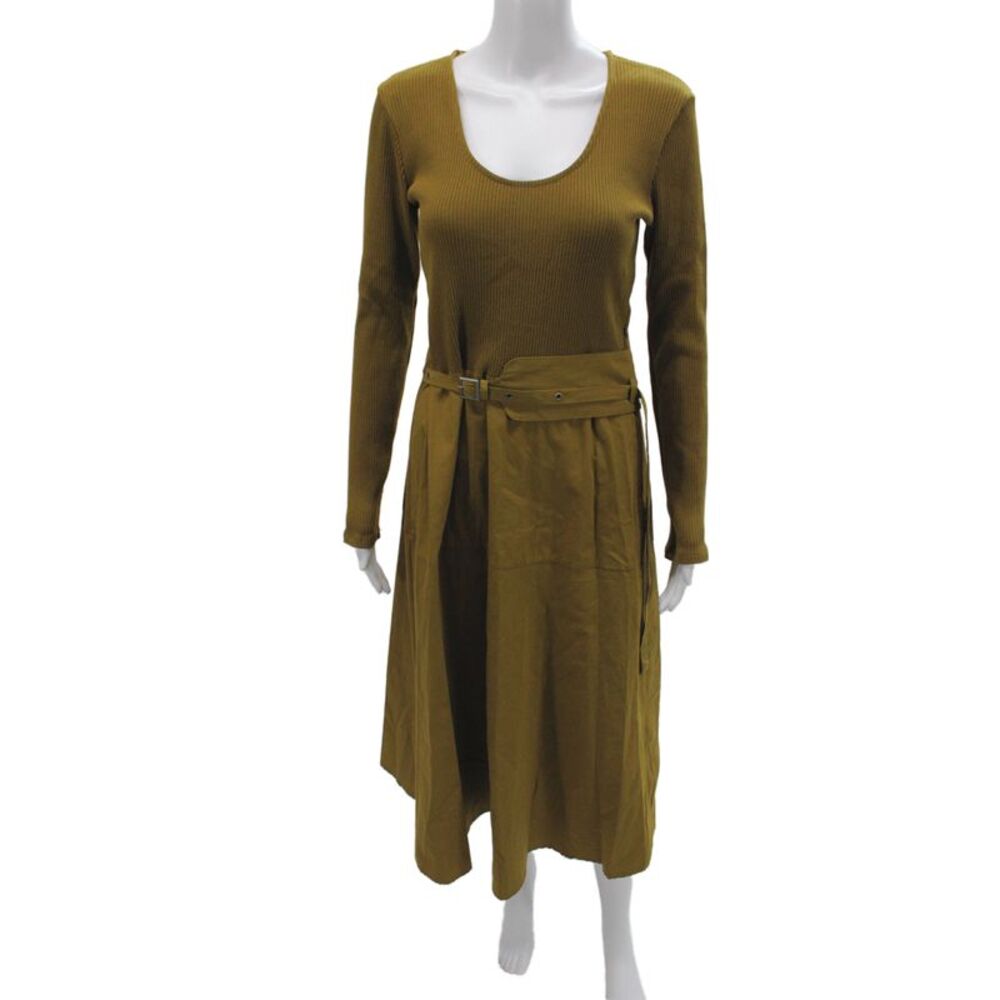 Zara Women Sweater Dress Green Scoop Neck Long Sleeve Mid-Calf Cotton Size L
